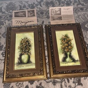 Marijean Floral Vase Paintings in Ornate Frames